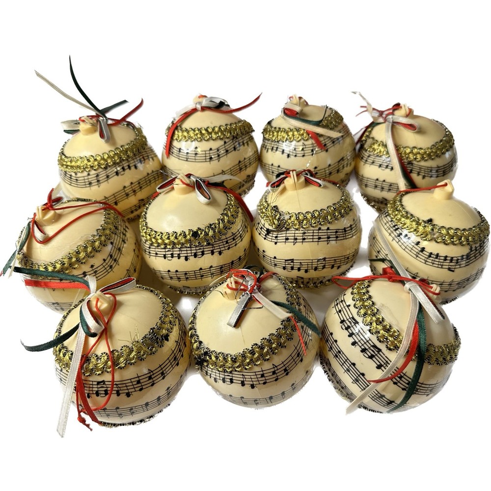 Set of 11 Vintage Sheet Music & Ribbon Christmas Ornaments Baubles Victorian 3"